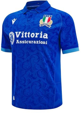 Macron Italy FIR 2024/25 Rugby-Trikot für Erwachsene (UK, Alpha, 4XL, Regular, Regular, Blau), blau, XXXX-Large