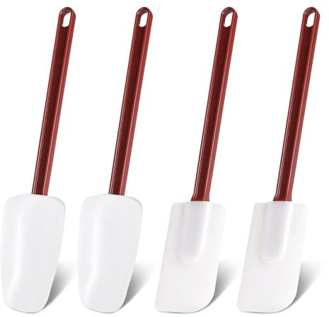 4 PCS Silicone Rubber Spatula, 220℃ Heat Resistant Rubber Spatulas Silicone Scraper Spoon Commercial Spatula for Kitchen Baking Cooking, 10inch