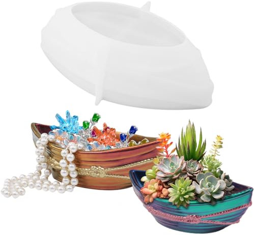 DIYBravo Boat Shape Resin Mold Storage Silicone Mold Trinket Box Mold Jewelry Storage UV Epoxy Pirate Ship Resin Casting Mold for DIY Crafts Ornament Marine Theme Making