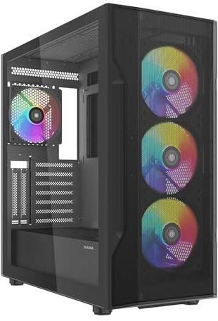 SAMA S40 Mid Tower PC Case – High Airflow Mesh Front Panel, Tempered Glass Side Panel, 4x120mm ARGB PWM Fans Pre-Installed, Supports ATX/M-ATX/ITX Motherboards & RTX 4090 GPUs, Black Computer Case