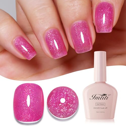 Imtiti Smalto Semipermanente Glitter, Rosa Iridescente Glitter Smalto Semipermanente Unghie Primavera Estate Smalto Gel Unghie French Gel Nail Polish UV Led Soak Off 10ML