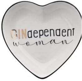 Love Plates, Deko-Teller, Porzellan, Motiv: Gindependent Woman, Herz, tief, weiß, 10x2x9,5cm