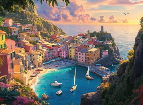 Yunlus Puzzle für Erwachsene 1000 Teile unmöglich, hart schwierig herausfordernd für Erwachsene Küstengelassenheit Hafen Puzzle Natur 1000 Teile 70 x 50 cm