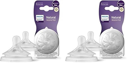 Philips Avent Natural Response Sauger – 2x Sauger für Babyflaschen mit Durchflussstärke 1, für Neugeborene ab 0 Monaten, BPA-frei (Modell SCY961/02) (Packung mit 2)