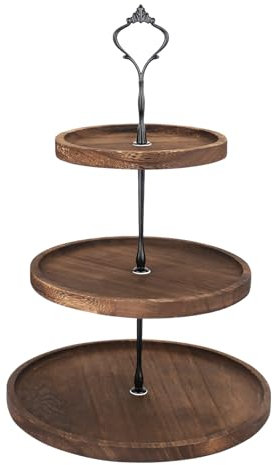CTDMJ Tortenständer 3 Etagen Holz Servierständer mit Metallgriff Cupcake Ständer Kuchenständer Halter Turm Kuchenplatte Obst Kekse Süßigkeiten Etagere für Hochzeits Geburtstag Nachmittagstee Party