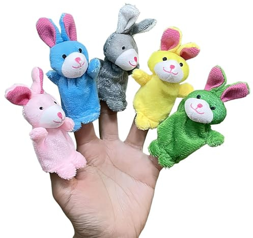 Fingerpuppen für Kleinkinder, Fingerpuppen für Babys – Set aus 5 Hasenfingerspielzeugen aus Plüsch, Puppets aus Plüsch, Ostern, Ostereiersuche, für Narrati