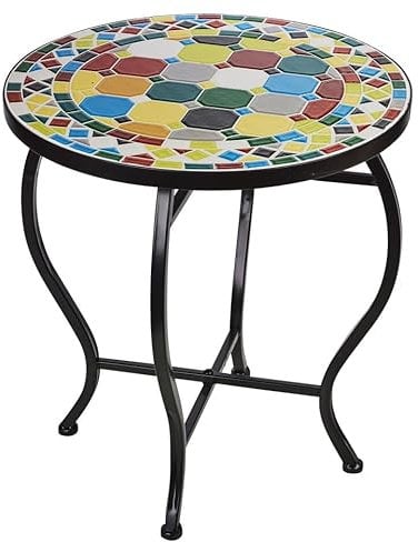 URBNLIVING 40cm Round Mosaic Bistro Side Table – Indoor/Outdoor Accent Coffee Table for Garden, Patio, Balcony or Living Room – Handcrafted Tile Top, Durable Metal Frame, Easy Flat-Pack Assembly