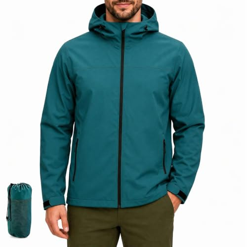 PYALT Veste de pluie pour homme Imperméable Vestes d'extérieur pour homme Veste légère de loisirs Respirante Vélo Veste de pluie avec capuche Navy Blue L