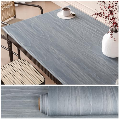 VEELIKE Klebefolie Holzoptik Schieferblaue Holztapete Selbstklebende Tapete Holzoptik Blau Vintage Dicke Möbelfolie Holz Klebefolie Arbeitsplatte küche Badezimmer Wasserfest Tischfolie 40cm × 300cm