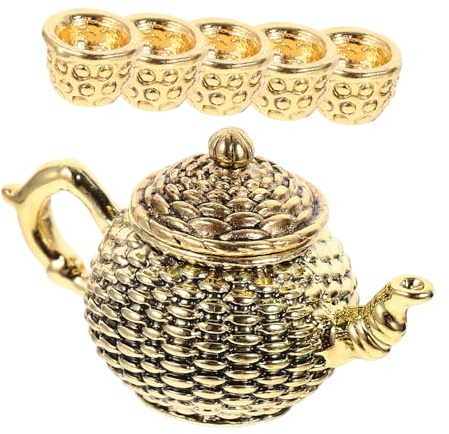SUPVOX 6pcs Miniature Ornament Metal Mini Teapot Tea Cup Set for Desktop Decoration Collectors and Dollhouse Accessories Random Color