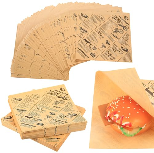 200 Fogli di Sacchetti Carta per Alimenti, Carta Hamburger, Sacchetti per HamburgerCarta per GastronomiaCarta da Forno per Panini, Snack, Torte, Hot Dog, Patatine Fritte, Sandwich(15 x 15 cm)