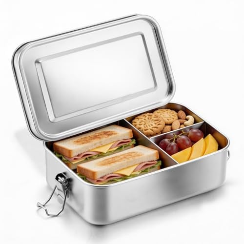 Homikit Lunch Box 1400ml, Stainless Steel Bento Box with Removable Divider | 1 Adjustable Compartment, Metal Food Lunchbox for Adults & Kids, Airtight, Leak-Proof & Portable, Sturdy & Dishwasher Safe