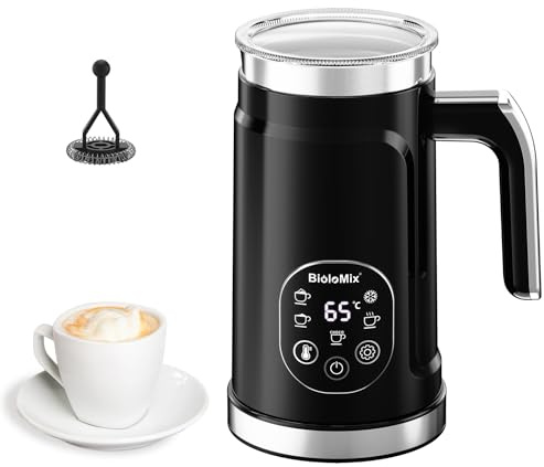 Electric Milk Frother, Automatic Hot and Cold Foam Maker and Milk Warmer (4-in-1) with 2 Whisks for Latte Macchiato, Cappuccino, Macchiato, Hot Chocolate and Coffee (Black)