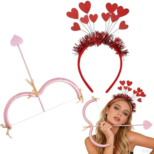 EduPlayte 3 Stück Set Amor Kostüm Damen, Amor Bogen Pfeil, Herz Haarband, Cupid Bow, Valentine Karneval Kostüm Prop Partyzubehör, Party, Faschingsparty, Weihnachten Geschenk