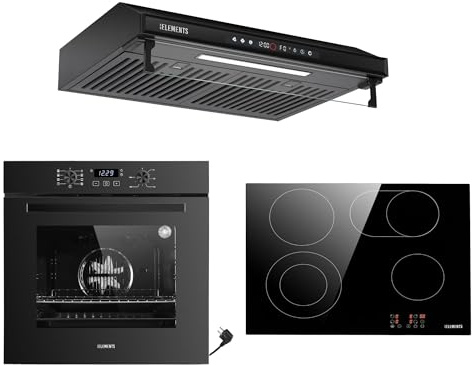 Kit de cuisinière autonome | Four encastrable de 60 cm | Plaque de cuisson 59 cm | Hotte 60 cm | Minuterie | Sécurité enfant | Barbecue | Air chaud | Aqua Clean