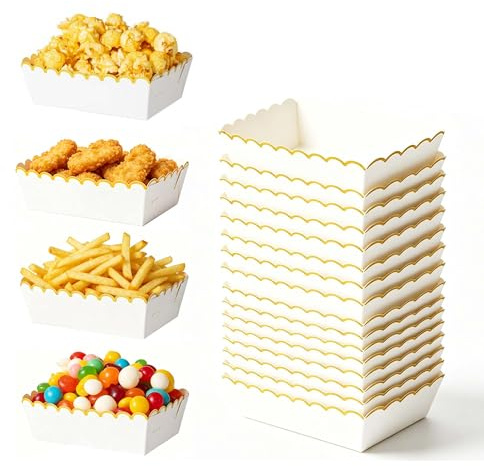 duoyif Barquettes Frites 20 Pièces Forme Bateau Blanc Carton Barquettes Papier Bols Snack Plateaux pour Frites Poulet Snacks Sucreries Barbecue Anniversaire Mariage Fêtes