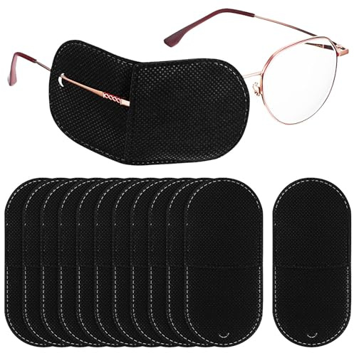 HOUDERCO 12 Patchs Cache-œil en Tissu Non Tissé Noir Réutilisables pour Adultes, Légers et Portables, pour Corriger L'amblyopie Strabisme