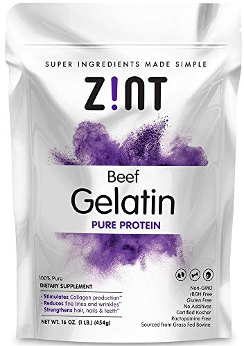 Zint Premium Beef Gelatin - Grass Fed - Certified Kosher, Non-GMO - Unflavored - 1 Lb. Bag - Ideal For Smoothies and Desserts, Easy to Digest, No Aftertaste.