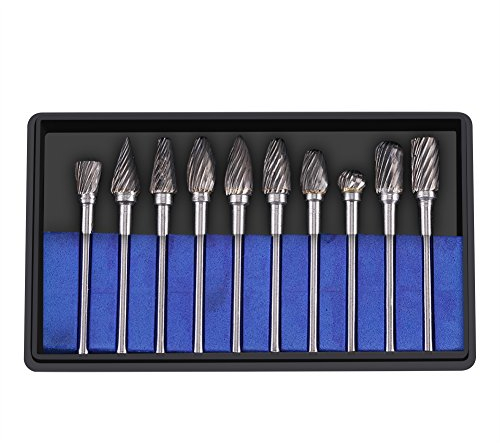 10 stücke Frässtifte Set Hartmetall Rotary Dateien Grate Werkzeug set 3mm Schaft 6mm Schneidkopf Durchmesser Drehwerkzeug für Holzbearbeitung Bohren Carving Gravur(Single Cut)