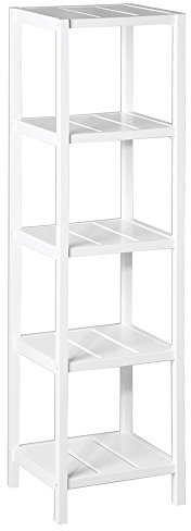 LOLAhome Estanteria de 5 baldas de Madera, Color Blanco. Rectangular de 37x33x140 cm. para Baño.Fácil Montaje