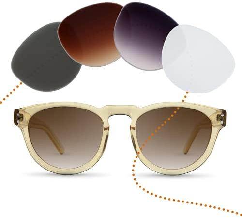 Sym Runde Sonnenbrille mit Sehstärke von -4,00 bis +4,00 mit auswechselbaren Gläsern in 6 Farben für Kurzsichtigkeit und Weitsichtigkeit - Damen & Herren (Unisex) - Kiez Kollektion Anton gelb