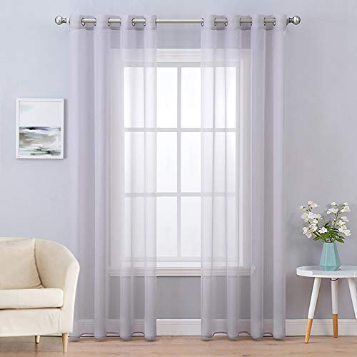 MIULEE 2er Set Voile Vorhang mit Ösen Transparente Gardine aus Voile Polyester Ösenschal Transparent Wohnzimmer Luftig Dekoschal für Schlafzimmer Hellgrau 245x140cm(HxB) Grommet Top