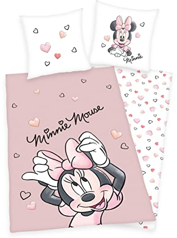 Disney Minnie Mouse Bettwäsche - 135x200 + 80x80 cm mit Wendemotiv - 100% Baumwolle Renforcé