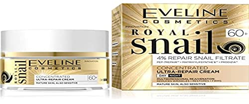 Eveline Cosmetics Royal Snail Ultra-Reparatur Konzentrierte Creme 60+ - Anti-Falten, Aufhellende & Straffende Gesichtscreme mit Schneckenextrakt, Matrixyl Synthe6, Niacinamid | 50ml