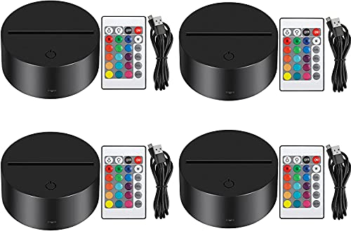 Thlevel 3D LED Lámpara Night Light Base Ajustable 7 Colores con Control Remoto y Cable USB para Dormitorio Cafetería Bar 4 Piezas No Incluido Placa Guía de Luz Acrílica