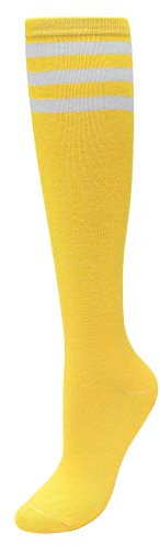 CHIC DIARY Kniestrümpfe Damen Mädchen Fußball Sport Socken College Cheerleader Kostüm Strümpfe Cosplay Streifen Strumpf, Gelb, Einheitsgröße