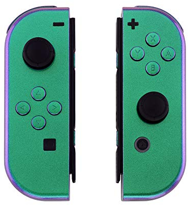 eXtremeRate Carcasa Joycon para Nintendo Switch & OLED Funda de Agarre Reemplazo Shell de Bricolaje con Botones para Nintendo Switch Joycons OLED No Incluye Carcasa de Consola(Verde a Violeta)