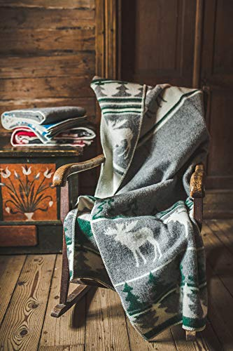 Ger3as Wendedecke Wolldecke Plaid 130 x 200 cm Warme Decke aus Schafwolle Decke Kuscheldecke Wolle Überwurf, Plaid oder Kuscheldecke für Sofa (Hirsch Grün)