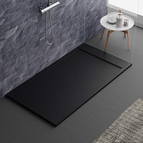Duschwanne schwarz modernes Design Modell Sevilla aus Marmor und Kunstharz in Schiefersteinoptik Luxury Gelcoat Slim 3cm 90x170