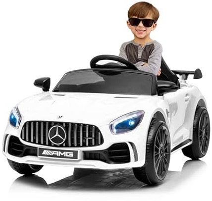 Mercedes GTR Mini 12v - Blanc - Voiture électrique pour Enfants avec Batterie 12v et télécommande pour Parents lumières et Sons