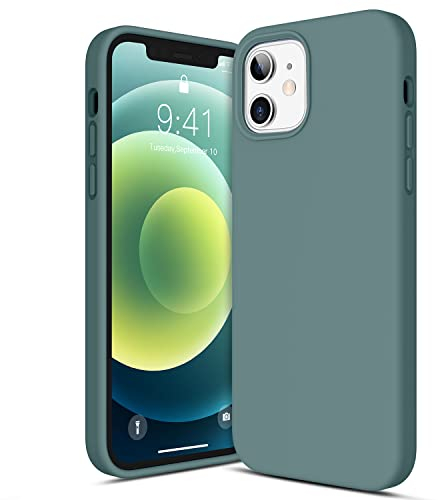 CANSHN Coque Silicone Compatible avec iPhone 12 et iPhone 12 Pro, [Toucher Soyeux] Protection complète du Corps Antichoc avec Doublure en Tissu Microfibre Doux pour iPhone 12/12 Pro - Vert Minuit