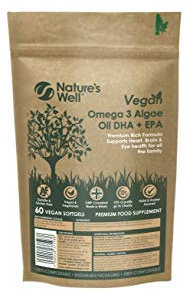Vegan Omega 3 Algae Oil DHA + EPA, High Concentrate, 60 Vegetarian Capsules, from Sustainable Plant Based Alternative to Fish Oils, Halal & Kosher – Made in The UK by Nature’s Well (Pouch)