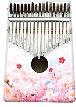 Hearda Kalimba 17 Teclas Piano de Pulgar con Instrucciones de Estudio y Martillo de Afinación, Instrumento Musical Portátil Un Regalo para Niños, Principiantes Adultos (Flor rosa)