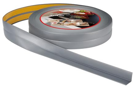ProfiPVC Perfil Angular Suelo 18x18mm - 10 metros, Rodapié de acabado, ideal para cocina y baño, cinta autoadhesiva de PVC, rodapié flexible y blanda, Plata