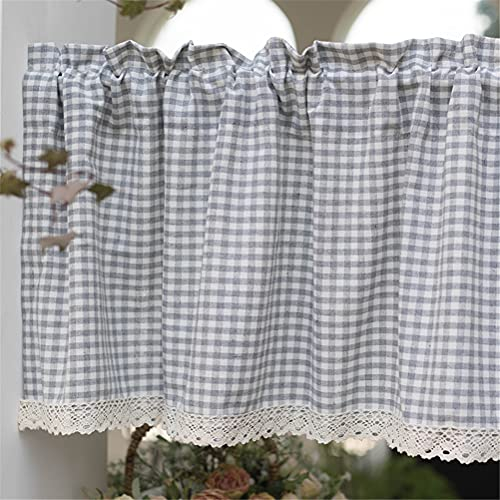ACMHNC Scheibengardine Landhausstil Vintage Kariert Cáfe Vorhang Baumwolle Leinen Bistrogardine Kurzgardine Blickdicht Küchenvorhang 1 Stück,W x H 130 x 35 cm