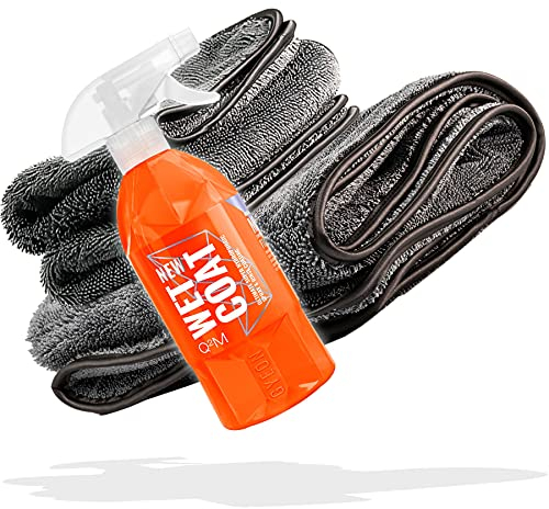 detailmate Auto Versiegelung & Pflege Set: Gyeon Q²M WetCoat 500 ml Sprühversiegelung + Mikrofasertrockentuch 40x40 cm, 1000 GSM, dunkel grau + Mikrofasertuch 50x80 cm, 1000 GSM, dunkel grau