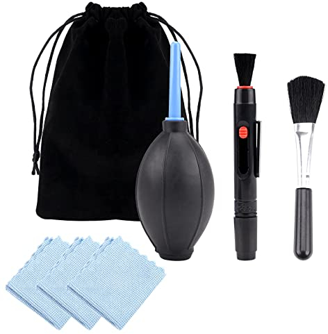 7 Pcs Professional DSLR Camera Cleaning Kit for Lens and Sensor Care With Blowing Bottle, Cleaning Pen, Microfiber Cloths, Flannel Bag for Optical and Digital SLR Cameras