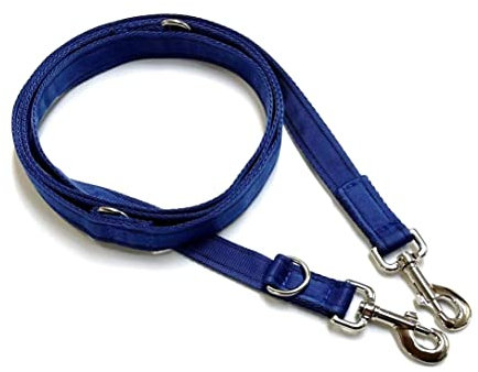 Police Style Dog Training Lead Double Ended 5ft (1.5 Metres Approx) Adjustable Leash Multi-Functional In Cushion Webbing (20mm, Navy)