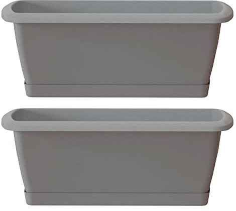 2x Jardinera Respana con soporte de plastico en color gris piedra 49 (largo) x 18,4 (ancho) x 14,5 (alto) cm
