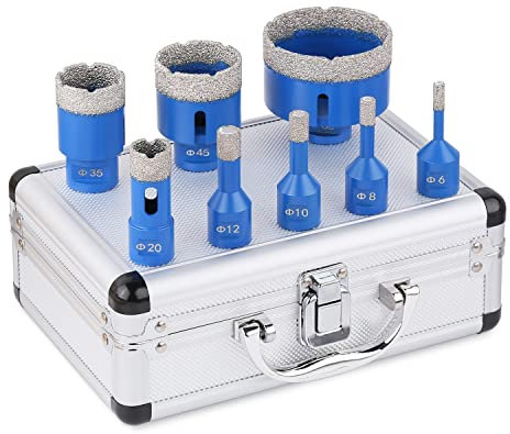 Vearter 8PCS Diamond Core Drill Bit Kit, Dia 6/8/10/12/20/35/45/68mm M14 Thread Vacuum Brazed Angle Grinder Masonry Hole Saw Set for Marble Tile Ceramic Granite Concrete(Blue)
