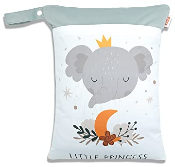 Treer Wetbags für Stoffwindeln Windeltasche Baby 30x40cm Wasserdichte Süßer Tierdruck Organiser Beutel Nasstaschen mit Doppelt Reißverschluss - Nass-Trocken- Trennung (Elefant)