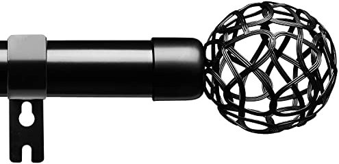 Curtain Poles for Eyelet Curtains, 78-195 cm Black Windows Rod in Stainless Steel with Adjustable Brackets Fittings Set Window Poles, with Round Hollow Out Finials Door Curtain Pole