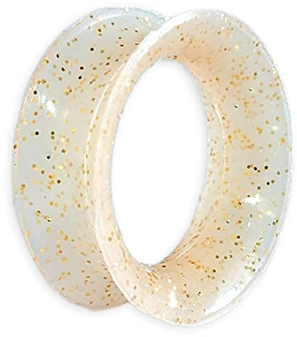 viva-adorno 1 Stück Tube Flesh Tunnel Plug Silikon Ohr Piercing Glitter Glitzer Opal schimmernd flexibel Größe Z108g Creme/Gold, 14mm