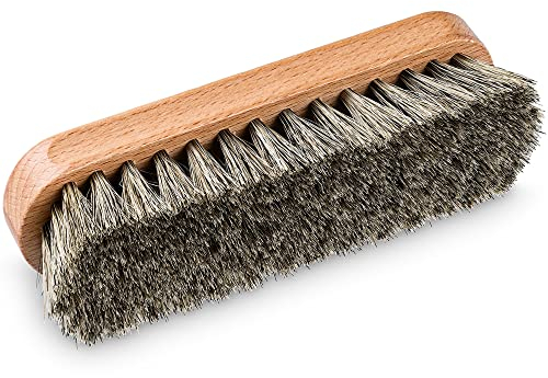 PREMYO Grande Brosse à Lustrer en CRIN de Cheval Gris - Nettoyage Polissage des Chaussures en Cuir