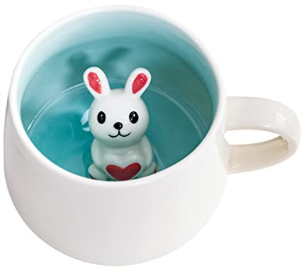 Biigming Tasse Lapin 3D, Tasse Aniaml 3D en Céramique, 350 ml Mug Humour Faite à la Main, Tasse à Café comme Cadeaux pour Noël, Anniversaire, Femmes, Enfants(Lapin)