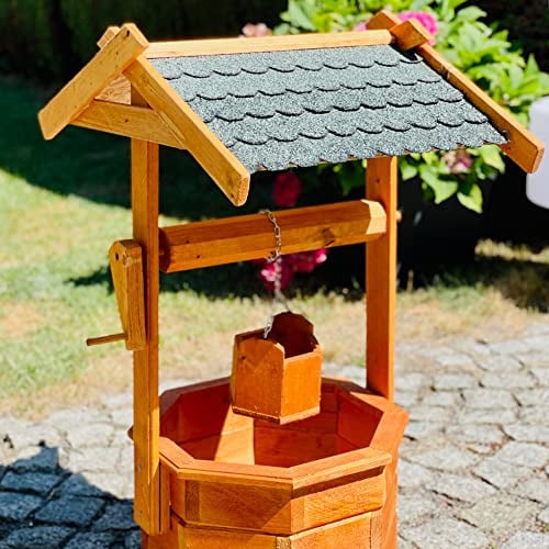 DARLUX Grande fontana decorativa da giardino realizzata a mano, in legno marrone/verde, altezza 84 cm, per giardino/esterni, verniciata, colore nero, rosso o verde (verde)